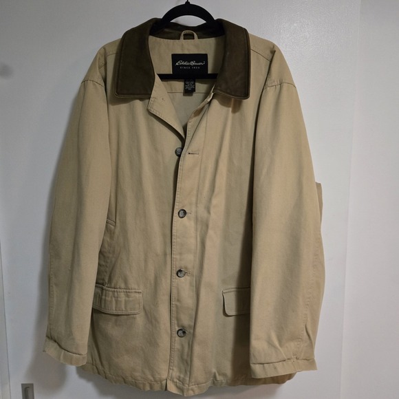 Eddie Bauer Other - Eddie Bauer  Size XXL Beige Field‎ Jacket Canvas Lined Barn Chore Leather Collar